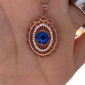 Nazar boncuklu detaylı motifli rose renk kolye